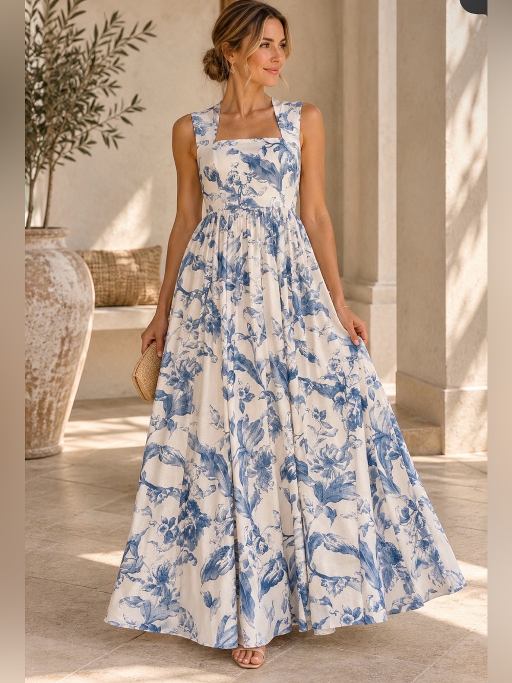 Hyacinth House NWT Maizie Blue Floral Open Back Maxi Dress XS Tuckernuck